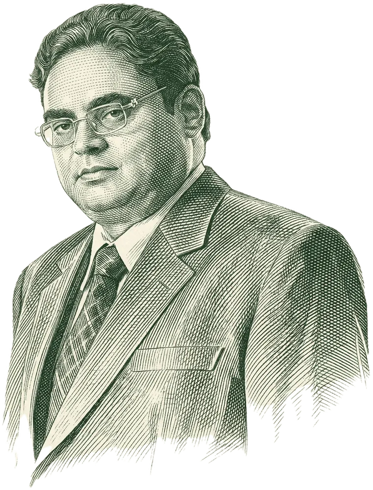 Engraved portrait of Shri M. K. Rajagopalan, Chairman of Riverside Public School, Coimbatore